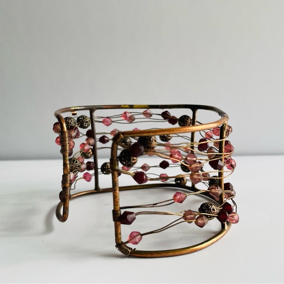 Wire Cuff Bracelet with Pink and Brown Beads - Picture 8 of 16